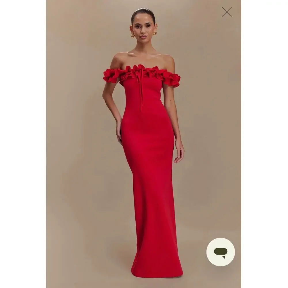 Meshki Red Off-Shoulder Ruffle Maxi Dress - Picture 4 of 16